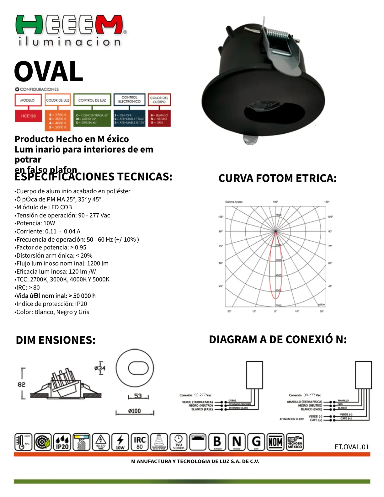HCE128 OVAL 10W, 90-265V,