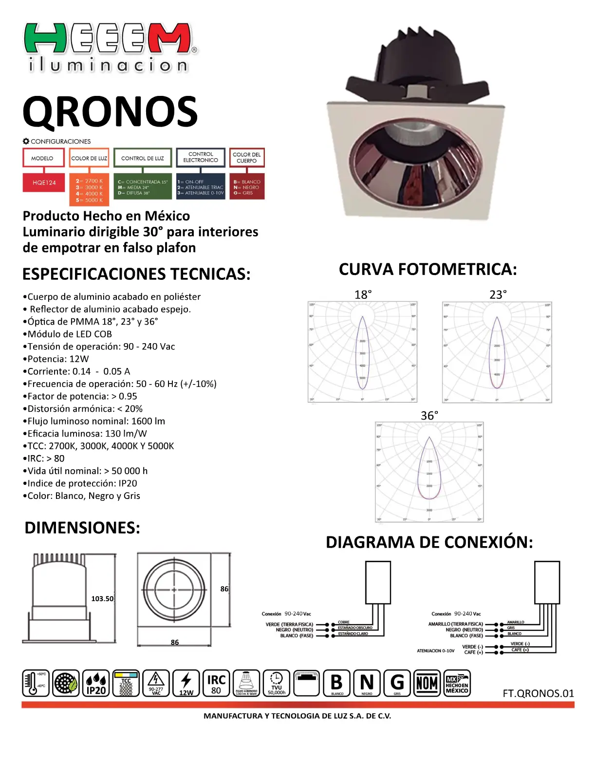 HQE124 QRONOS CUADRADO 12W
