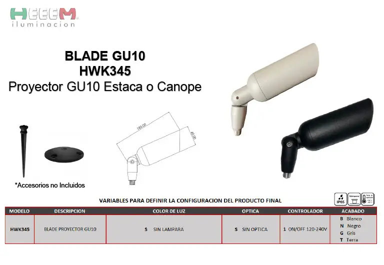 HWK345 BLADE PROYECTOR GU10 5.5W, 120-240V, IP65